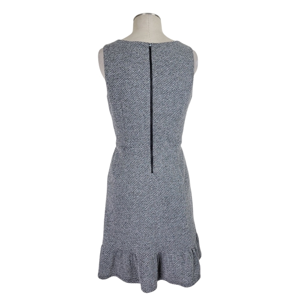 Loft Dress Size 12 Black White Flounce Hem V Neck Sleeveless Textured Back Zip - Picture 4 of 9